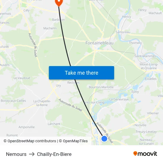 Nemours to Chailly-En-Biere map