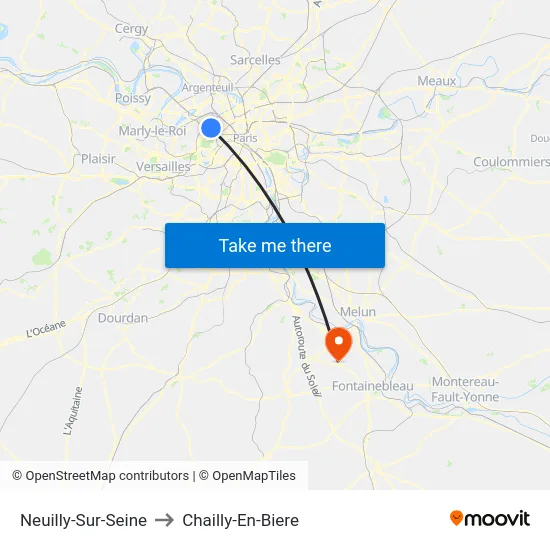 Neuilly-Sur-Seine to Chailly-En-Biere map