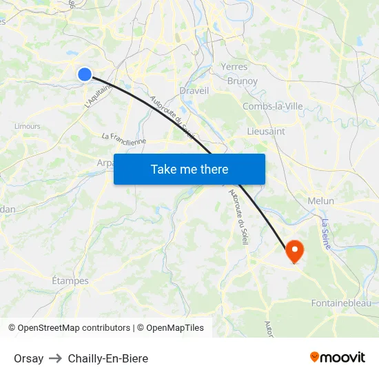 Orsay to Chailly-En-Biere map