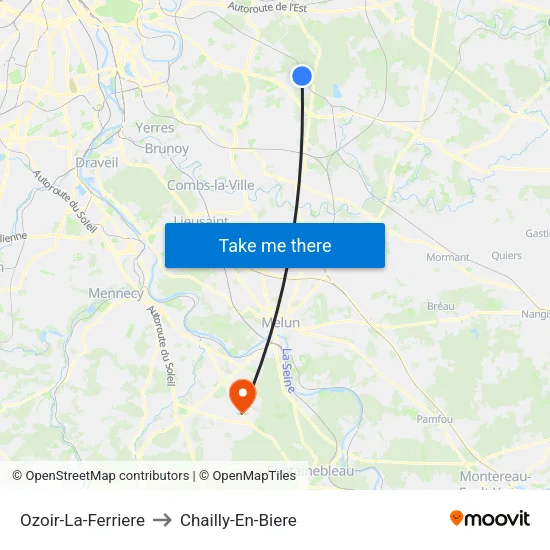 Ozoir-La-Ferriere to Chailly-En-Biere map
