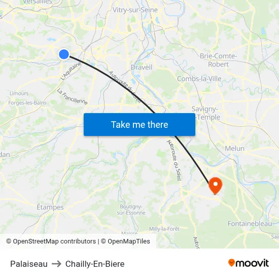 Palaiseau to Chailly-En-Biere map