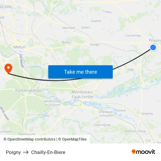 Poigny to Chailly-En-Biere map