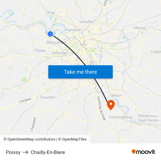 Poissy to Chailly-En-Biere map