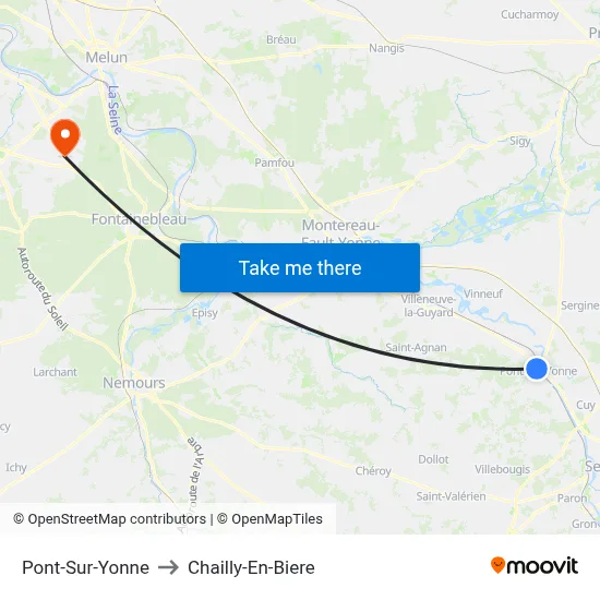 Pont-Sur-Yonne to Chailly-En-Biere map