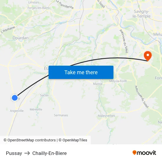 Pussay to Chailly-En-Biere map