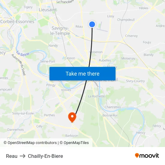 Reau to Chailly-En-Biere map