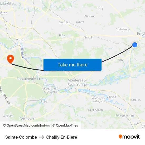 Sainte-Colombe to Chailly-En-Biere map