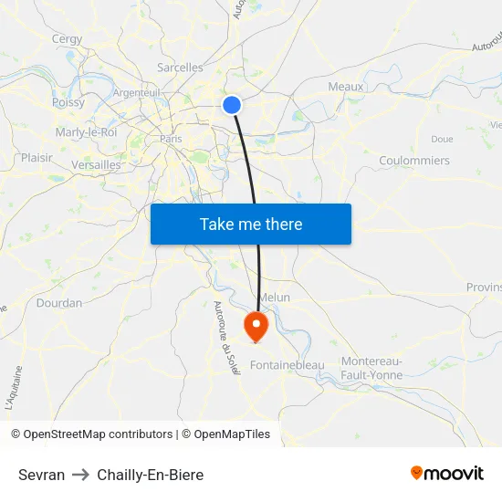 Sevran to Chailly-En-Biere map