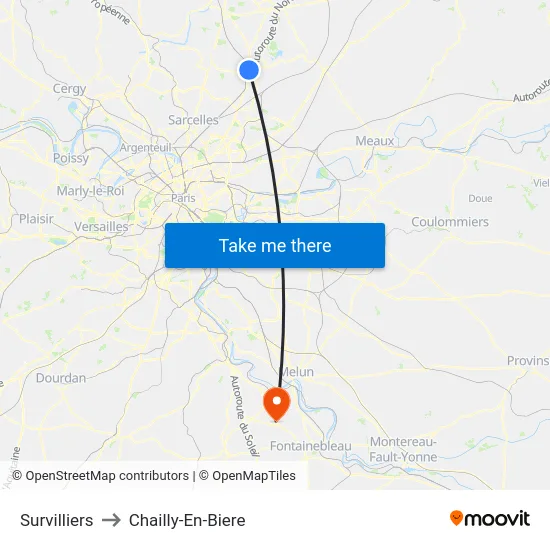 Survilliers to Chailly-En-Biere map