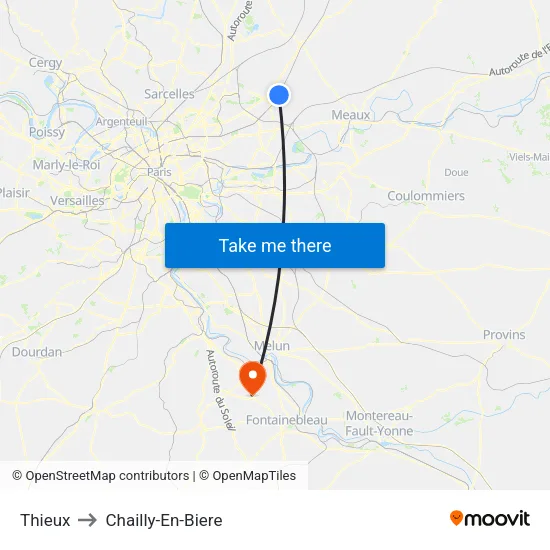 Thieux to Chailly-En-Biere map