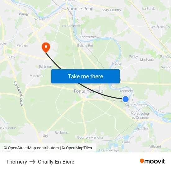 Thomery to Chailly-En-Biere map