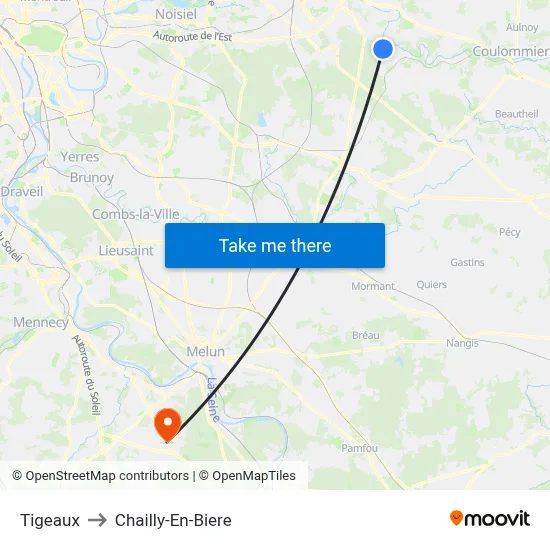 Tigeaux to Chailly-En-Biere map