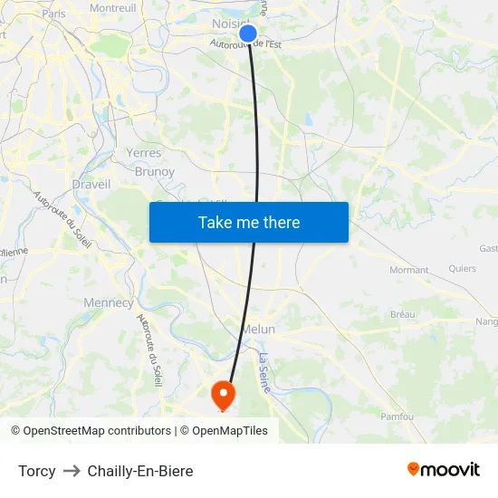 Torcy to Chailly-En-Biere map