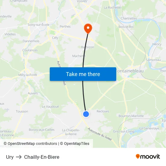 Ury to Chailly-En-Biere map