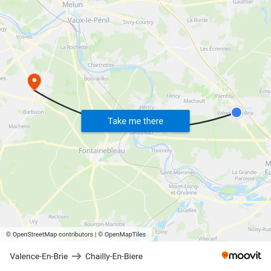 Valence-En-Brie to Chailly-En-Biere map