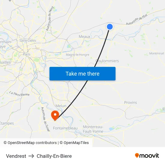 Vendrest to Chailly-En-Biere map
