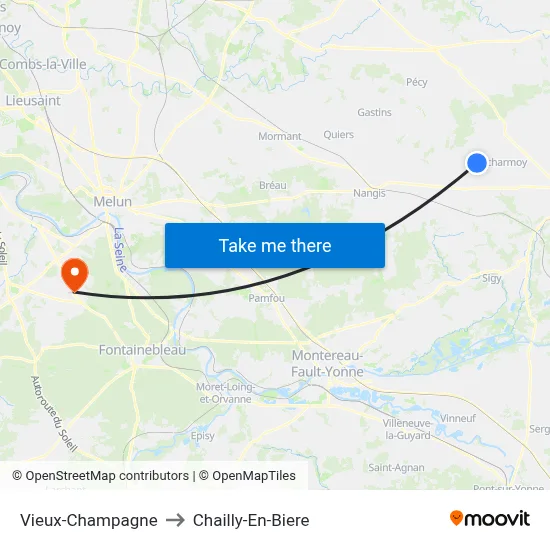 Vieux-Champagne to Chailly-En-Biere map