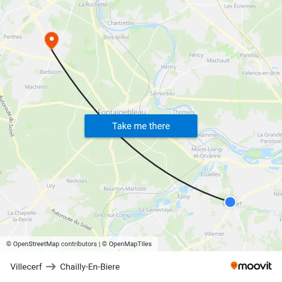 Villecerf to Chailly-En-Biere map