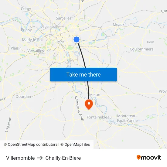Villemomble to Chailly-En-Biere map