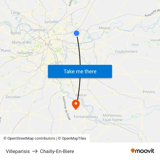 Villeparisis to Chailly-En-Biere map
