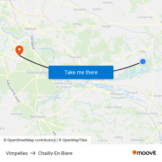 Vimpelles to Chailly-En-Biere map