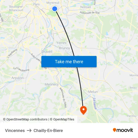 Vincennes to Chailly-En-Biere map
