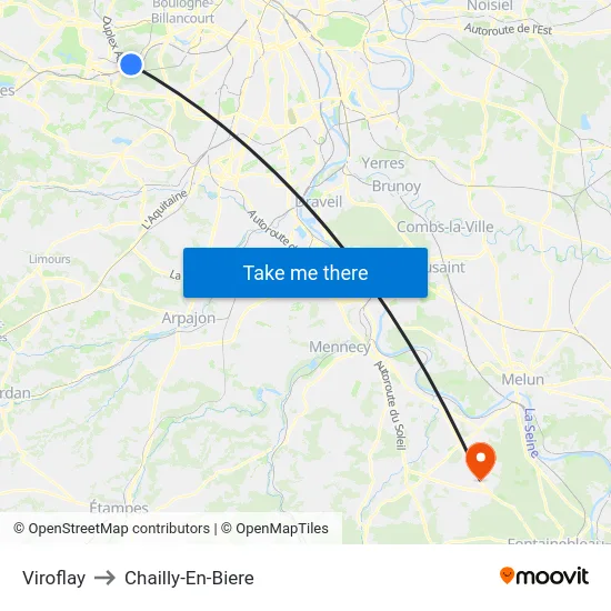 Viroflay to Chailly-En-Biere map