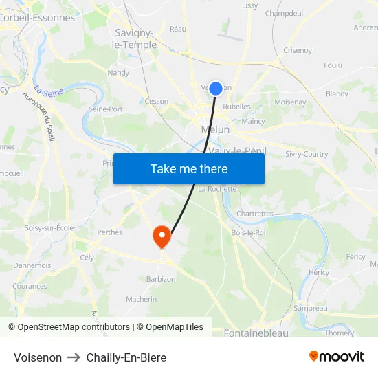 Voisenon to Chailly-En-Biere map