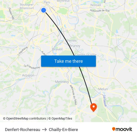 Denfert-Rochereau to Chailly-En-Biere map