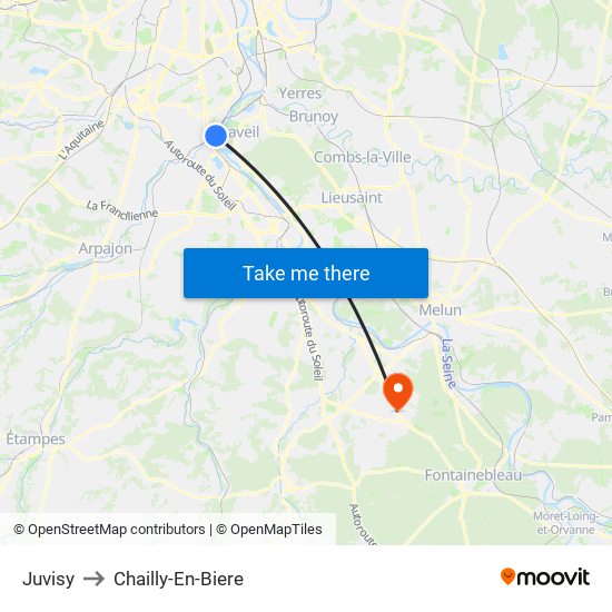 Juvisy to Chailly-En-Biere map