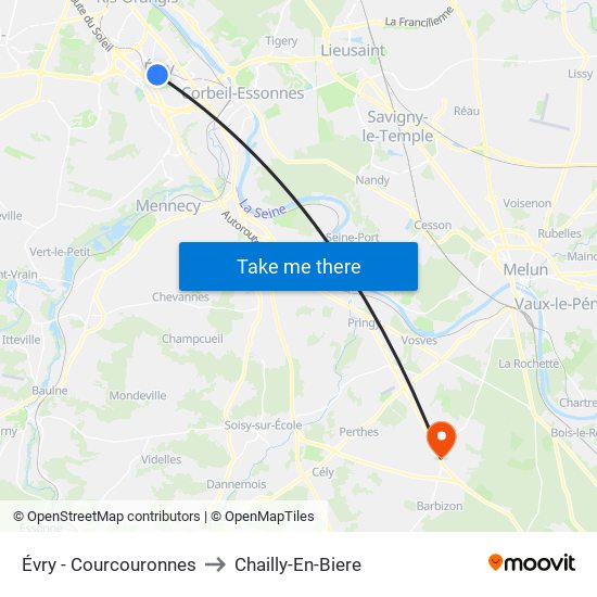 Évry - Courcouronnes to Chailly-En-Biere map