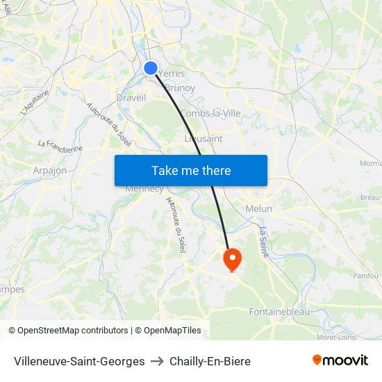 Villeneuve-Saint-Georges to Chailly-En-Biere map