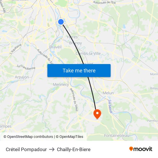 Créteil Pompadour to Chailly-En-Biere map