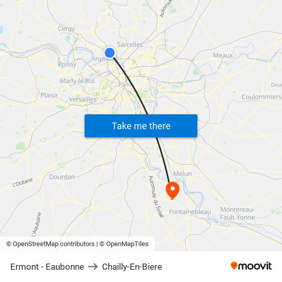 Ermont - Eaubonne to Chailly-En-Biere map
