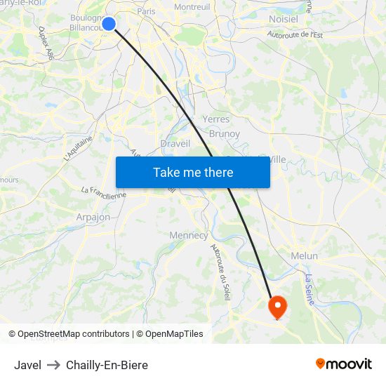 Javel to Chailly-En-Biere map