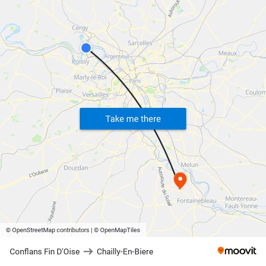 Conflans Fin D'Oise to Chailly-En-Biere map