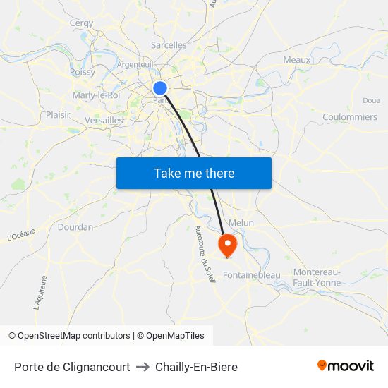 Porte de Clignancourt to Chailly-En-Biere map