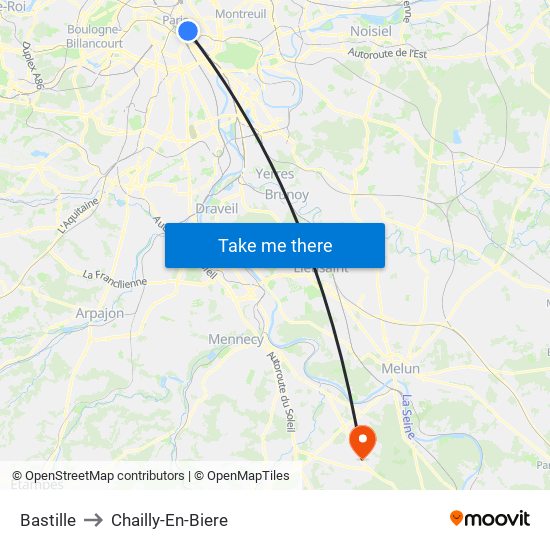 Bastille to Chailly-En-Biere map