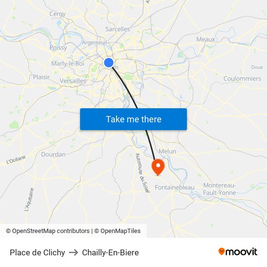 Place de Clichy to Chailly-En-Biere map