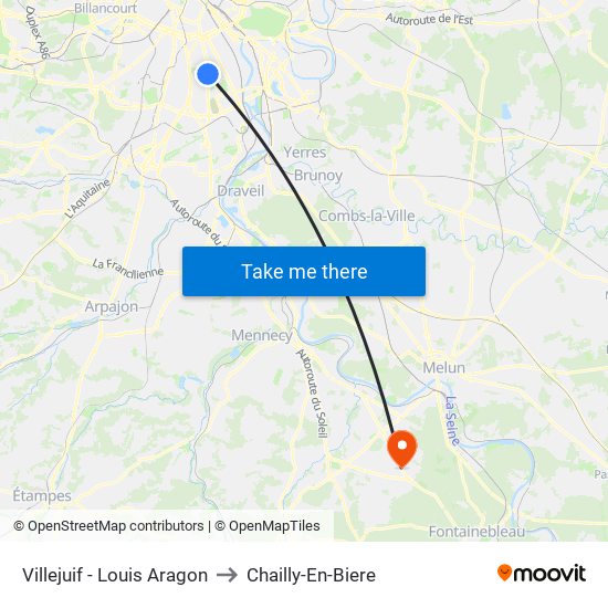 Villejuif - Louis Aragon to Chailly-En-Biere map