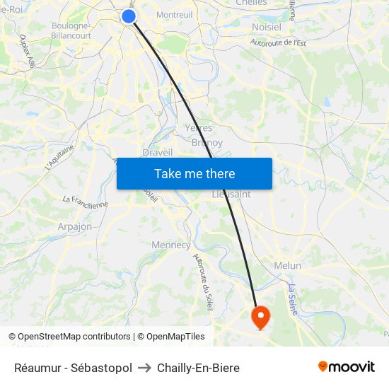 Réaumur - Sébastopol to Chailly-En-Biere map