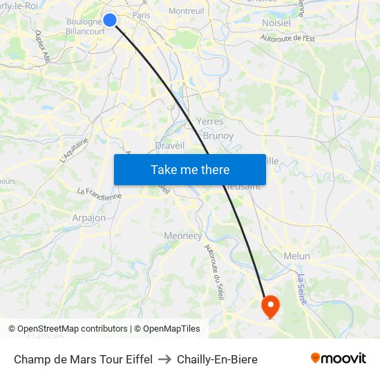 Champ de Mars Tour Eiffel to Chailly-En-Biere map