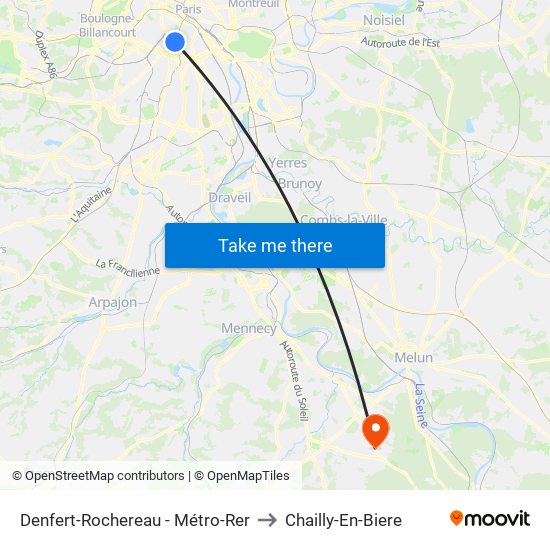 Denfert-Rochereau - Métro-Rer to Chailly-En-Biere map