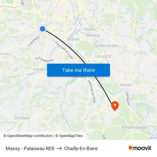 Massy - Palaiseau RER to Chailly-En-Biere map