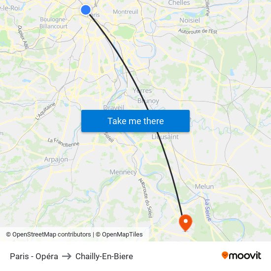 Paris - Opéra to Chailly-En-Biere map