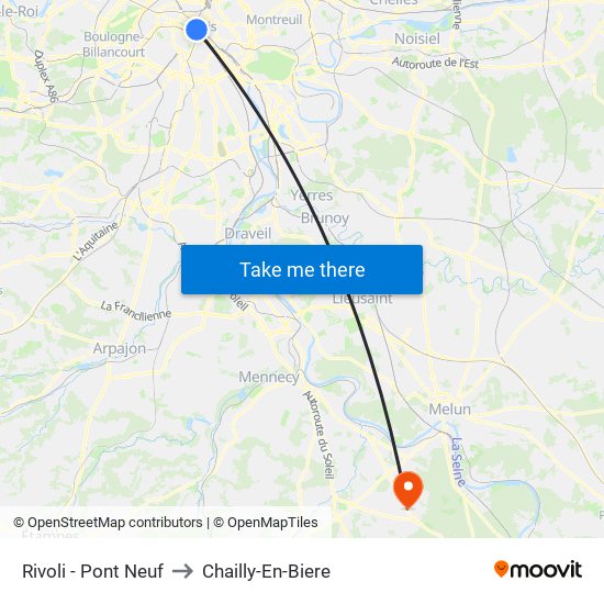 Rivoli - Pont Neuf to Chailly-En-Biere map