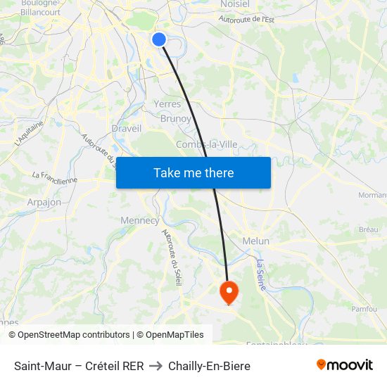 Saint-Maur – Créteil RER to Chailly-En-Biere map