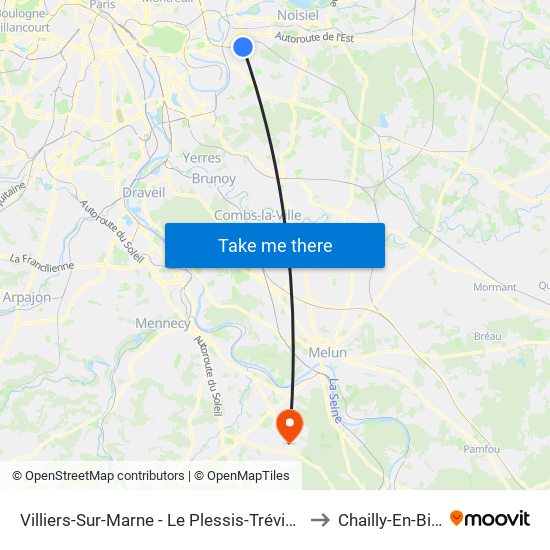 Villiers-Sur-Marne - Le Plessis-Trévise RER to Chailly-En-Biere map
