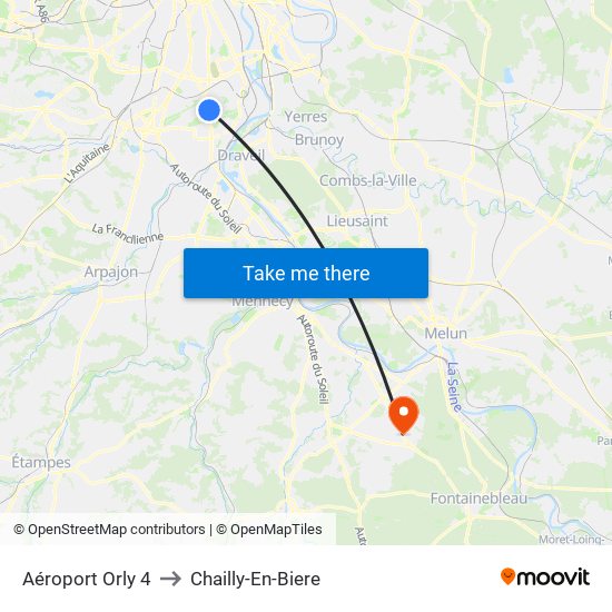 Aéroport Orly 4 to Chailly-En-Biere map