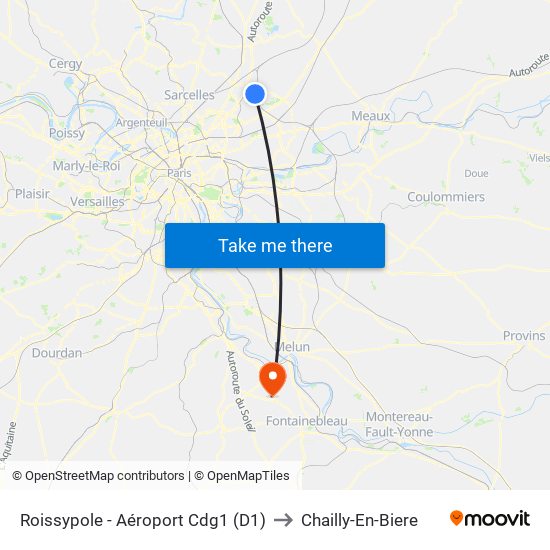 Roissypole - Aéroport Cdg1 (D1) to Chailly-En-Biere map